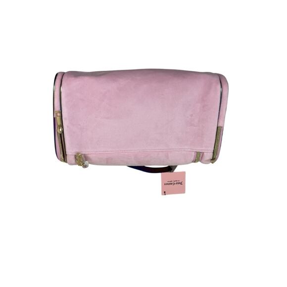 Juicy Couture Pink Velour Makeup Bag Rainbow Logo 9.5x6x6 NWT Cosmetic - Picture 2 of 4